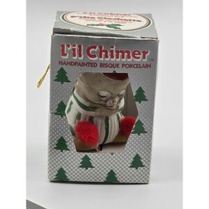 Jasco Christmas Ornament Lil Chimers Mouse Handpainted Bisque Porcelain Bell NOS